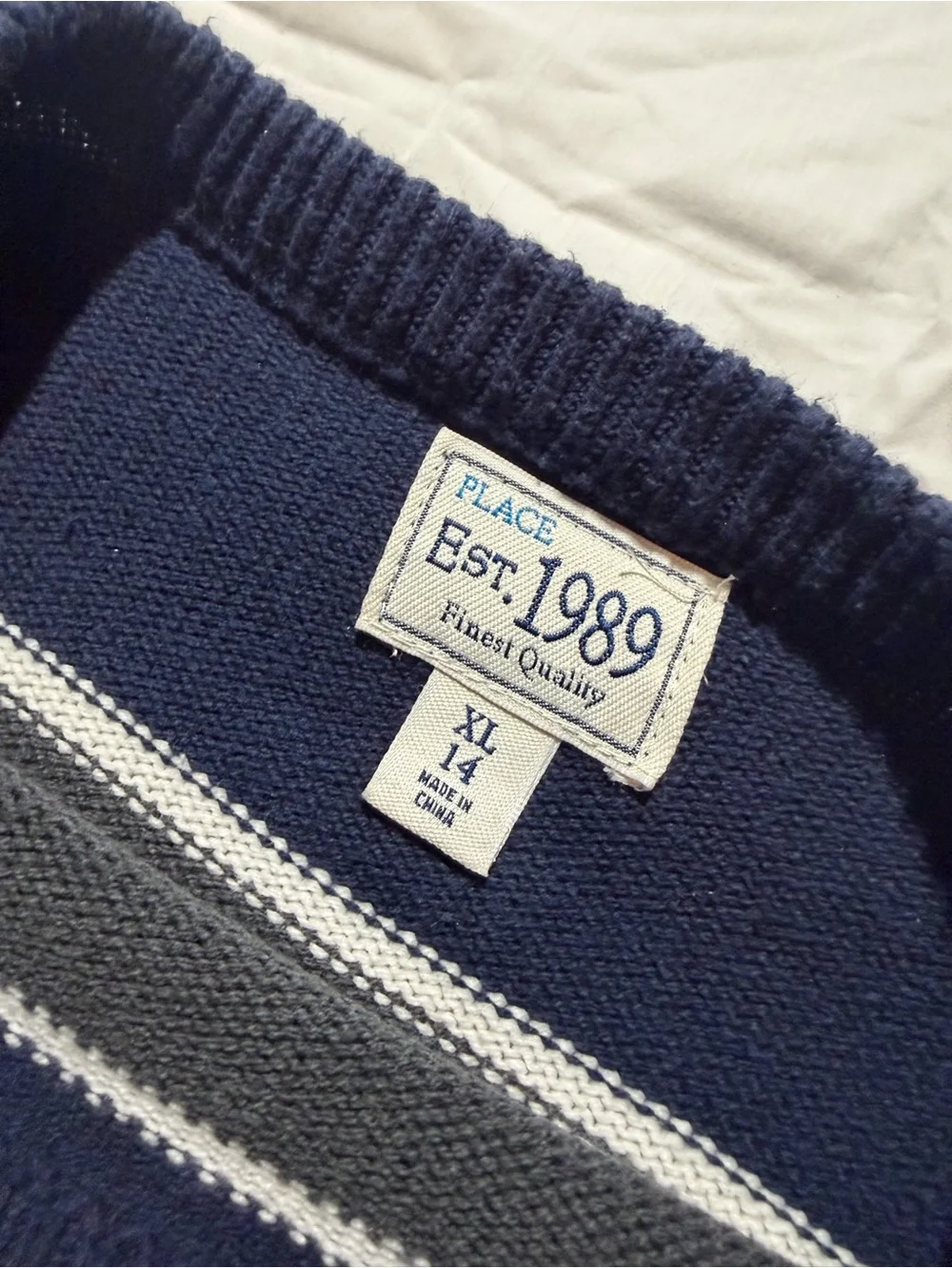 The Children’s Place Kids Crewneck Sweater Classic Fit Navy Gray Striped